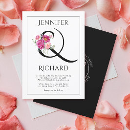 Ampersand och bouquet rosa ros QR bröllop Inbjudningar