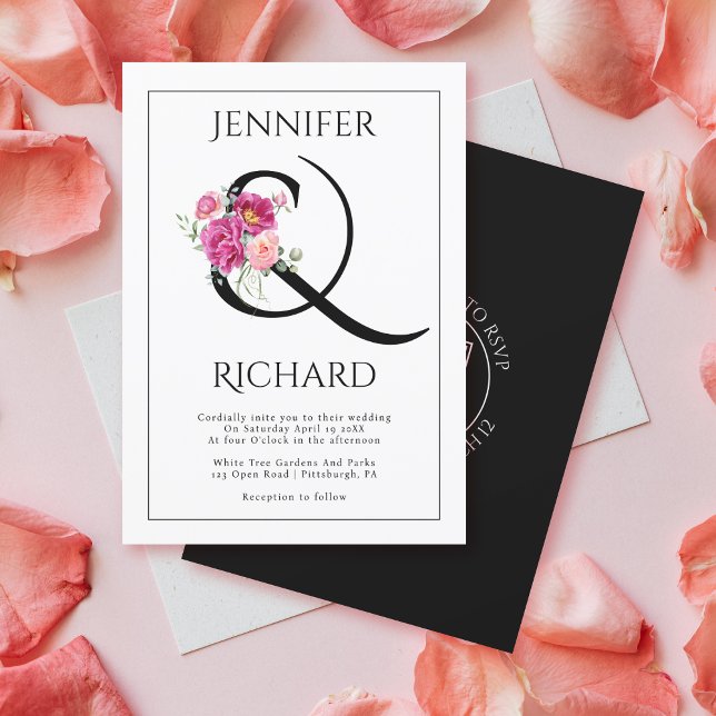 Ampersand och bouquet rosa ros QR bröllop Inbjudningar (Skapare uppladdad)