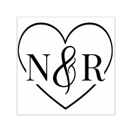 Ampersand och hjärtklappning enkelt Bröllop Monogr Självfärgande Stämpel