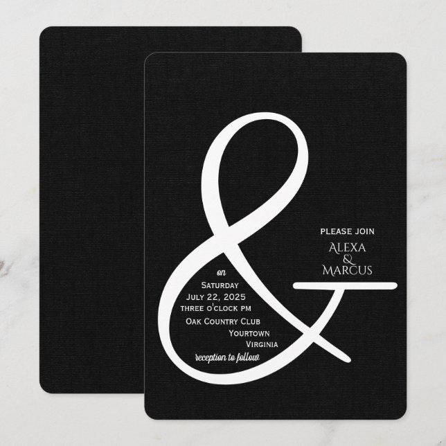Ampersand Wedding bjudande på svarta struktur Inbjudningar (Fram/baksida)
