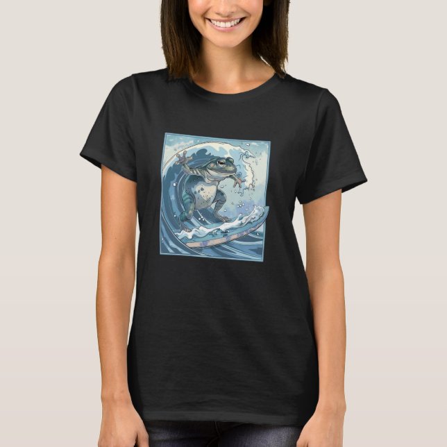 Amphibian Surfer japansk Wave Art Surfing Frog T Shirt (Framsida)