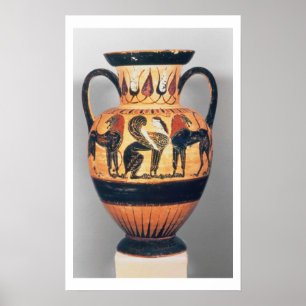 Amphora för Chalcidian svartfigur som visar en Poster