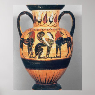 Amphora för Chalcidian svartfigur som visar en Poster