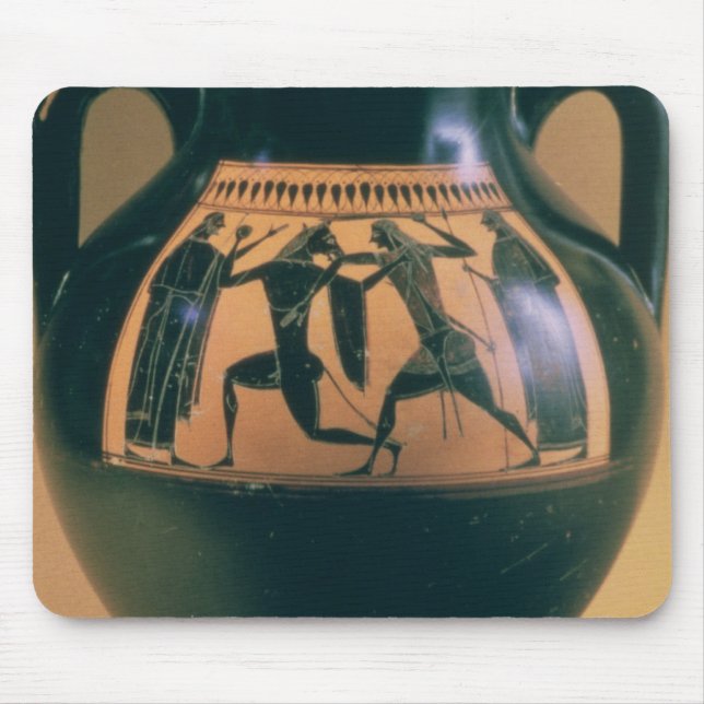 Amphora för loftsvartfigur som visar Theseus och t Musmatta (Framsidan)