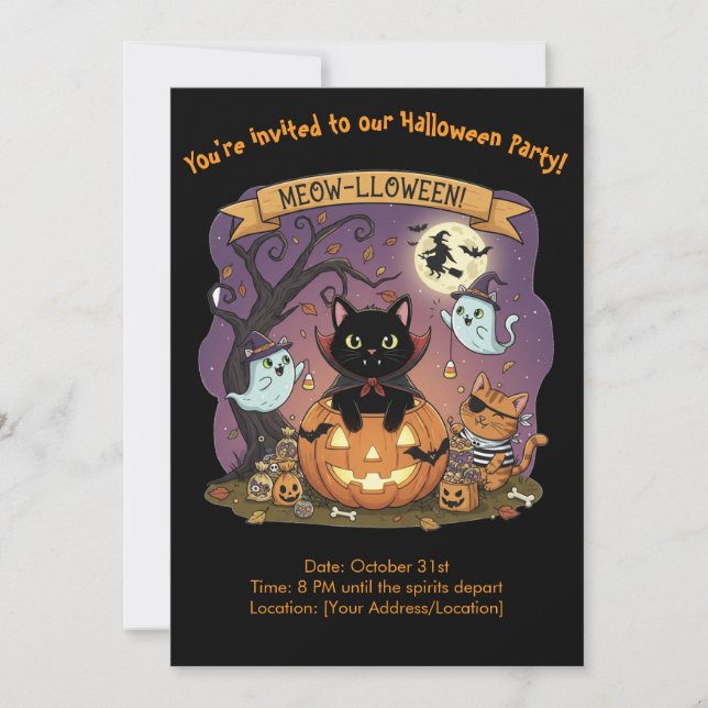 ampire Black Cat Halloween fest-inbjudan Inbjudningar (Framsida)