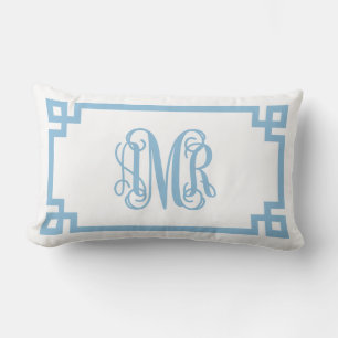AMR Himlar Blue Grekiska Nyckel-skript Monogram Lumbarkudde