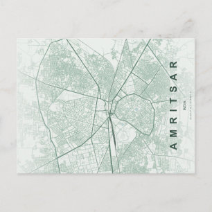 Amritsar Indien Stadskarta Minimal Design Vykort
