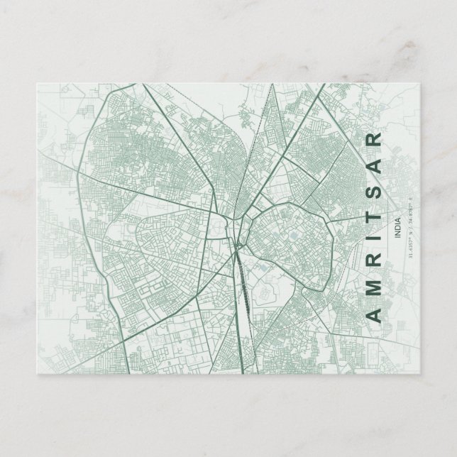Amritsar Indien Stadskarta Minimal Design Vykort (Framsida)