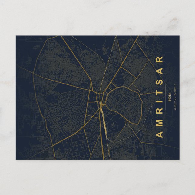 Amritsar Indien Stadskarta Minimalistisk Design Po Vykort (Framsida)