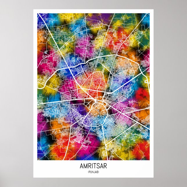 Amritsar Punjab City Karta Poster (Framsidan)