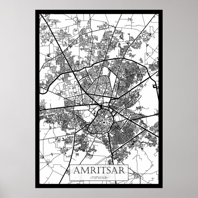 Amritsar Punjab City Map Poster (Framsidan)