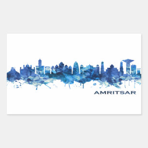 Amritsar Punjab Skyline Blue Rektangulärt Klistermärke