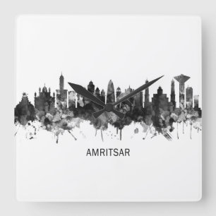 Amritsar Punjab Skyline BW Fyrkantig Klocka