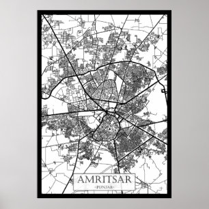 Amritsar Punjab Stadskarta Poster