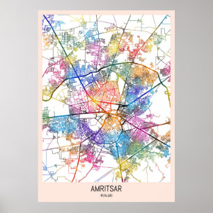 Amritsar Punjab Stadskarta Poster