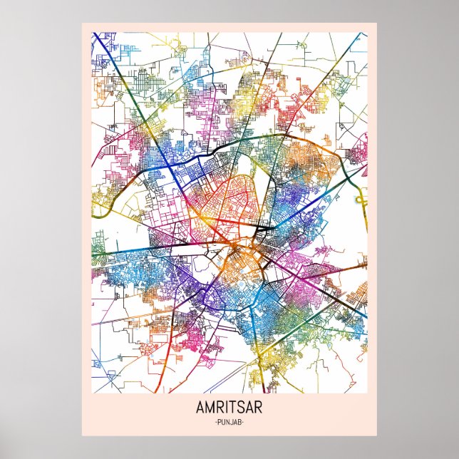 Amritsar Punjab Stadskarta Poster (Framsidan)