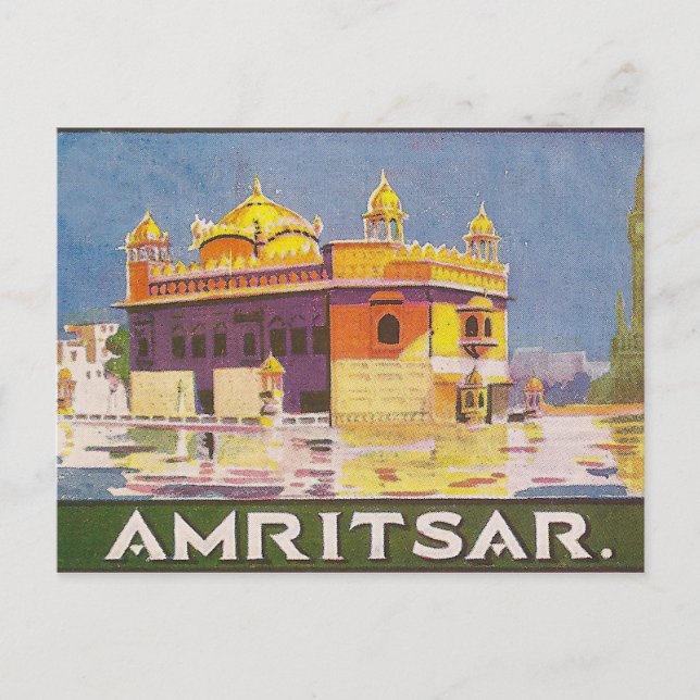 Amritsar stad, gyllene tempel, Indien, vintage Vykort (Framsida)