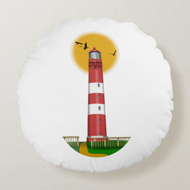 Amrum Lighthouse Tyskland Rund Kudde (Framsidan)