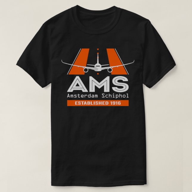 AMS Amsterdam Schiphol Airport Flygplan Design T Shirt (Design framsida)