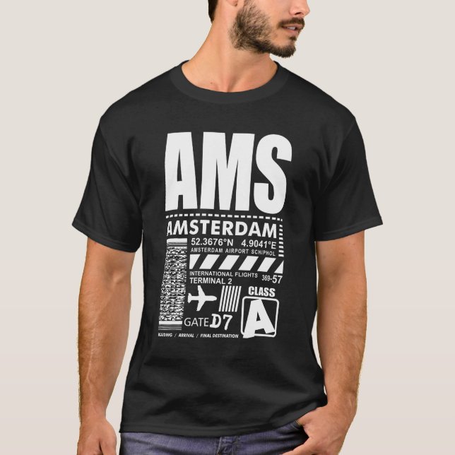 AMS Schiphol Amsterdam Airport T Shirt (Framsida)