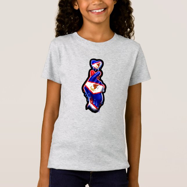 AmSamoa Finger Heart Black-Out Barn T-Shirt (Framsida)