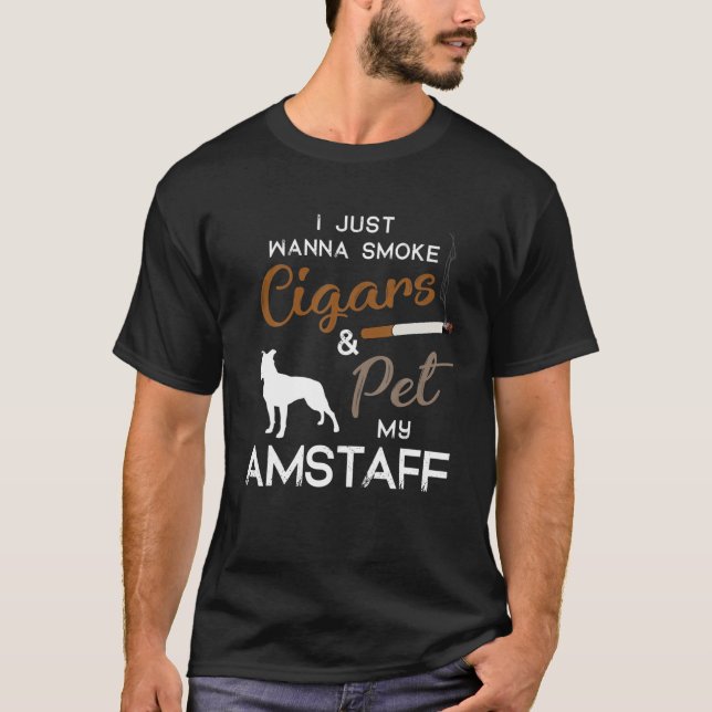 Amstaff Hund Cigar Älskare Owner jul Birthday G T Shirt (Framsida)