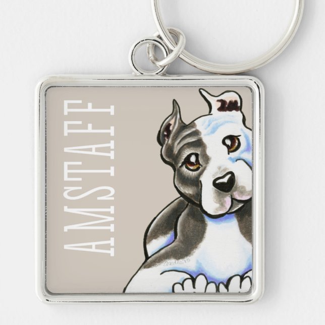 Amstaff Lean på mig (typ) Fyrkantig Silverfärgad Nyckelring (Framsidan)