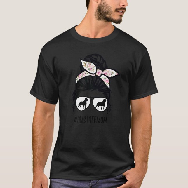 Amstaff Mamma Messy Bun Hair American Stafford Dsh T Shirt (Framsida)
