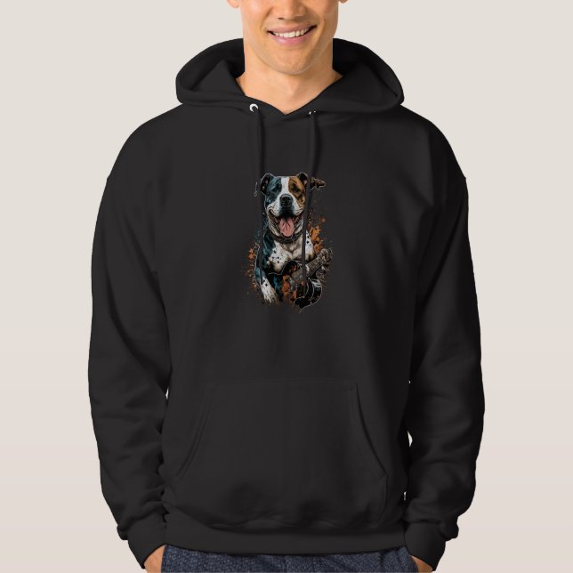 Amstaff spelar gitarr American Staffordshire Terr Hoodie (Framsida)