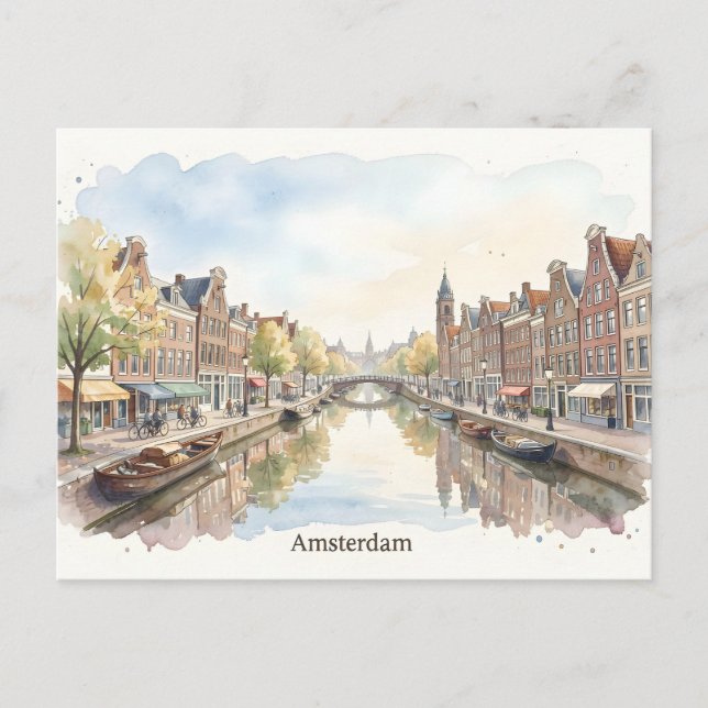 Amsterdam akvarell konst vykort (Framsida)