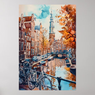Amsterdam Akvarell Vintage Nationell Skidaffisch Poster