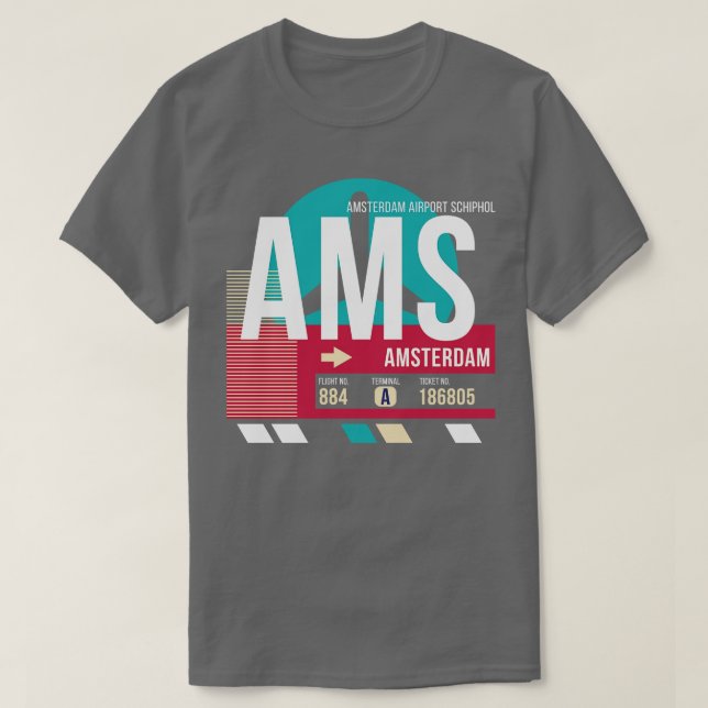 Amsterdam AMS flygplatskod Märkre 3 T Shirt (Design framsida)