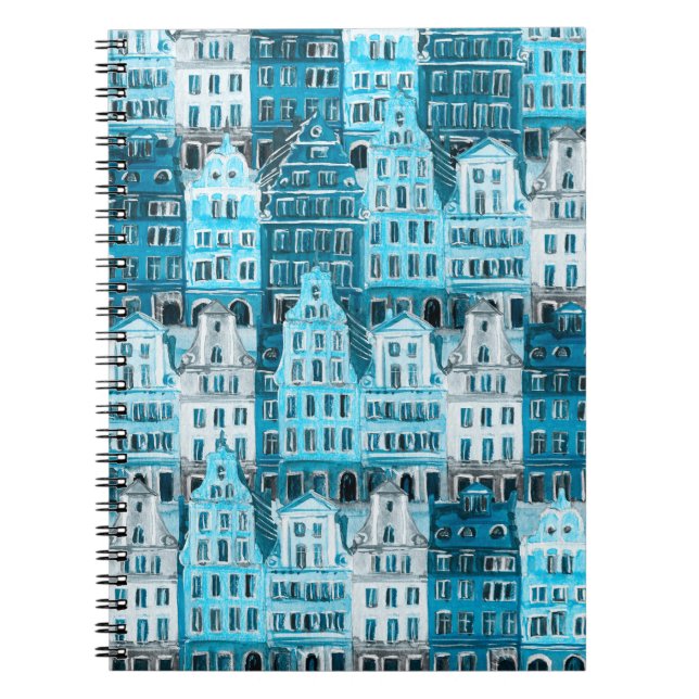 Amsterdam-arkitektur, blå akvarellstruktur. anteckningsbok (Framsidan)