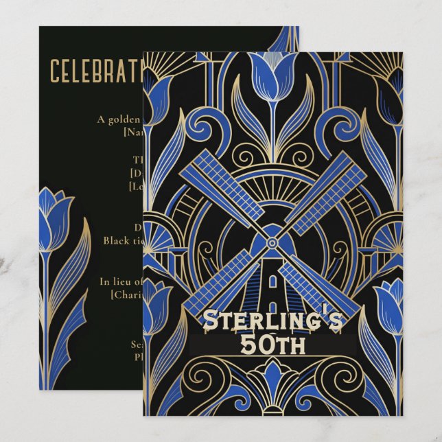 Amsterdam Art Deco | Vindkraftverk 50-årsdag Inbjudningar (Fram/baksida)