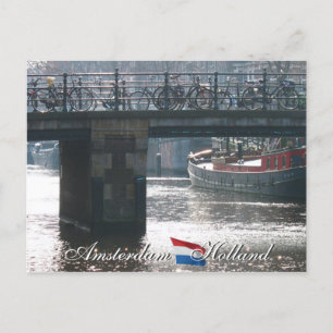 Amsterdam Bicycles on Bridge Holland Postcard Vykort