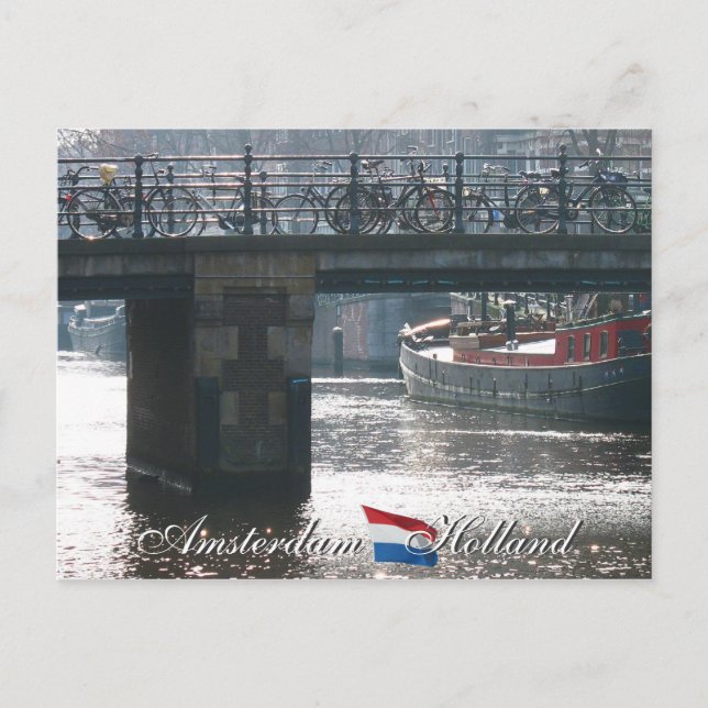 Amsterdam Bicycles on Bridge Holland Postcard Vykort (Framsida)