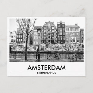 Amsterdam Blommamarknad Cyklar Svart & Vitt Foto Vykort