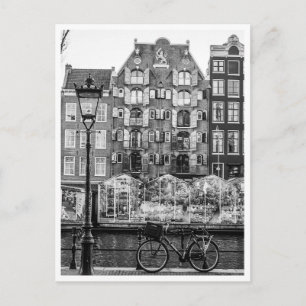 Amsterdam blommarknad cykel lykt svart & vit vykort