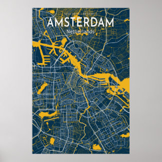 Amsterdam Blue Karta Poster, Amsterdam City Blue K Poster