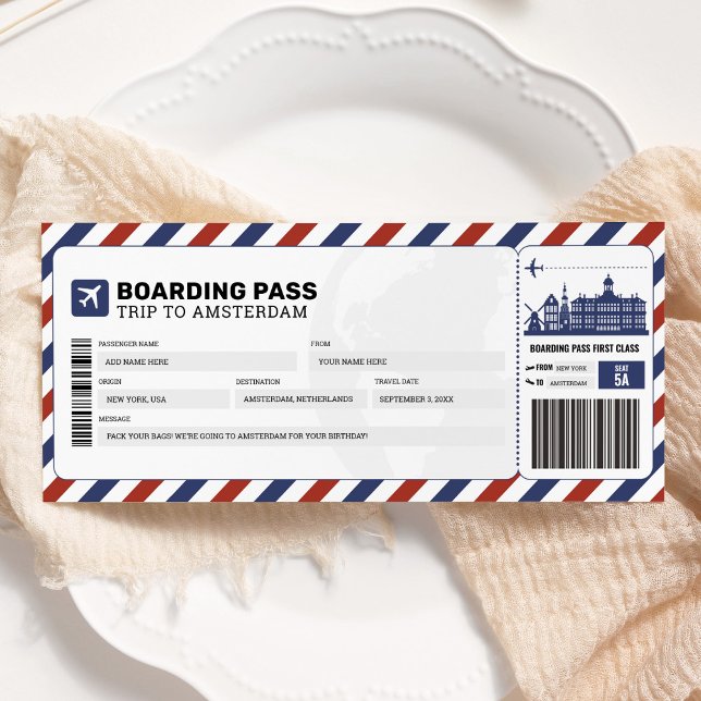 Amsterdam Boarding Pass Resa Resa Flyg Biljett Inbjudningar (Skapare uppladdad)