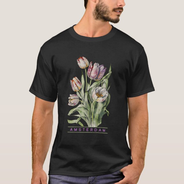 Amsterdam Botanical Tulip Flower Look For T Shirt (Framsida)