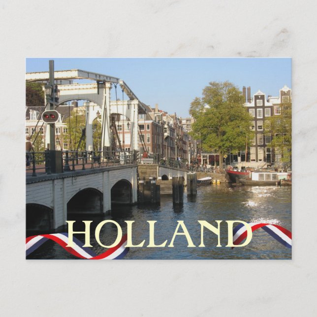 Amsterdam Bridge Holland Postcard Vykort (Framsida)