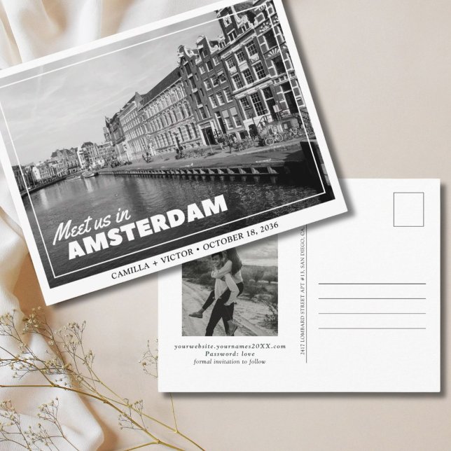 Amsterdam Bröllop Save the Date Postkort Vykort (Amsterdam Wedding Save the Date)