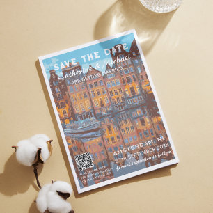Amsterdam Bröllop Travel Poster Stil QR-kod Spara Datumet