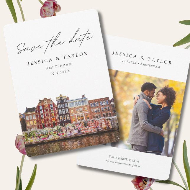 Amsterdam Bröllopsblommarknad Spara datum Inbjudningar (Amsterdam Save the Date )