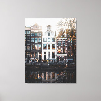 Amsterdam Byggnader vid kanalen, sträckt canvas