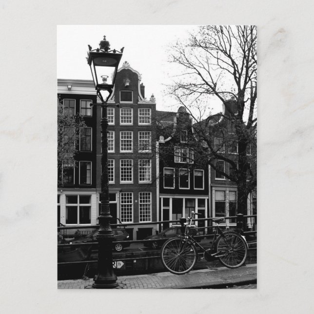 Amsterdam Canal Bike Black and White Vykort (Framsida)