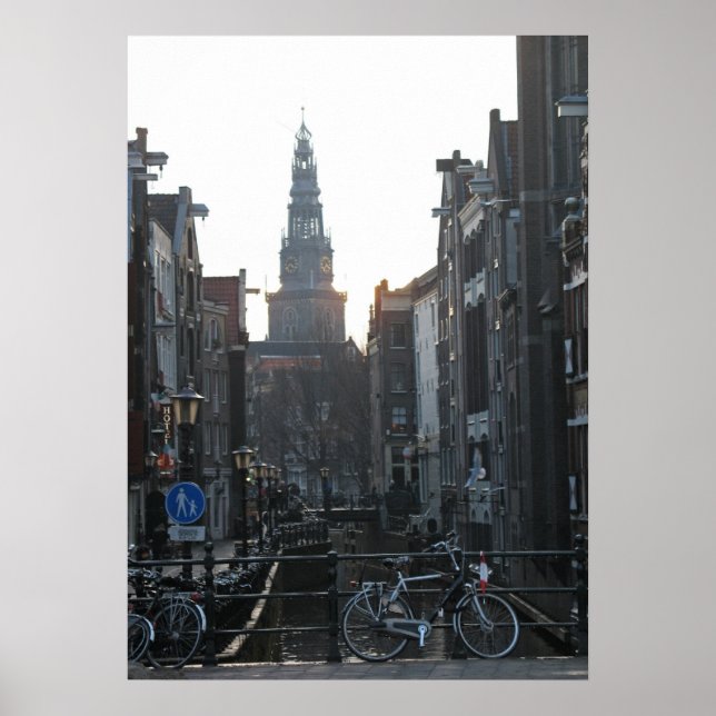 Amsterdam Canal Bike Church Holland Photo Poster (Framsidan)