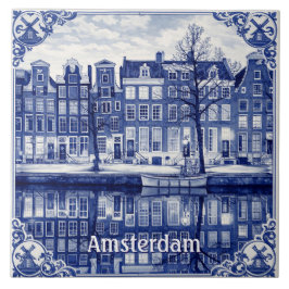 Amsterdam canal Delft Blue style Ceramic Tile Kakelplatta