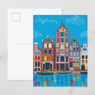 Amsterdam Canal Dutch Houses Travel Vykort
